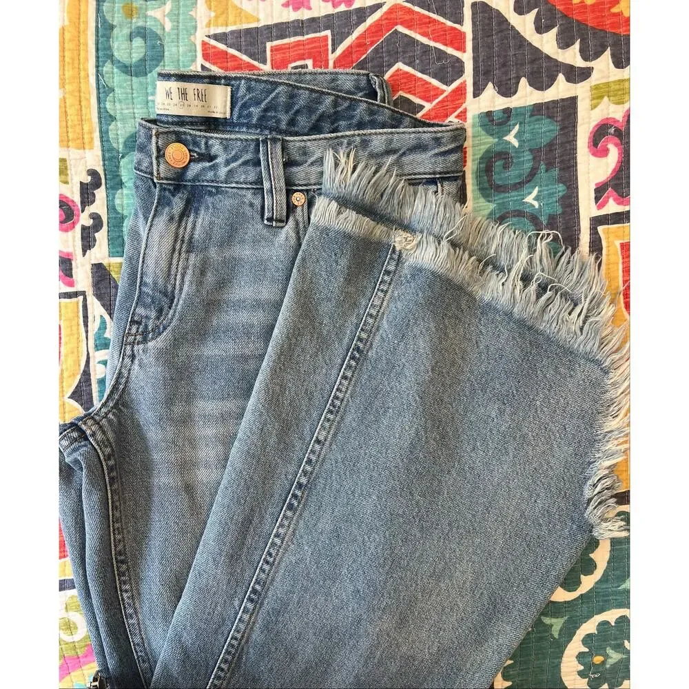 We The Free Free People Level Up Slit Slim Flare Jeans Raw Hem Size: 27